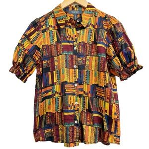ModCloth Brighter Days Puff Sleeve Book Novelty Print Top Small
